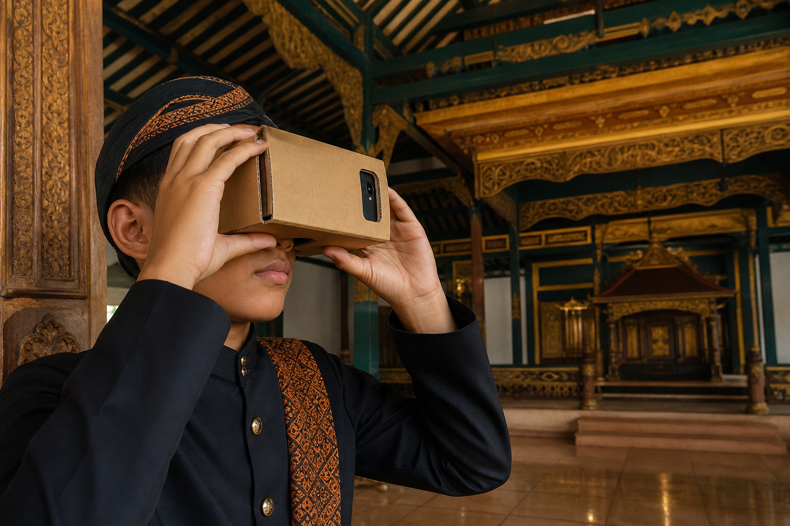 Peserta didik memakai VR